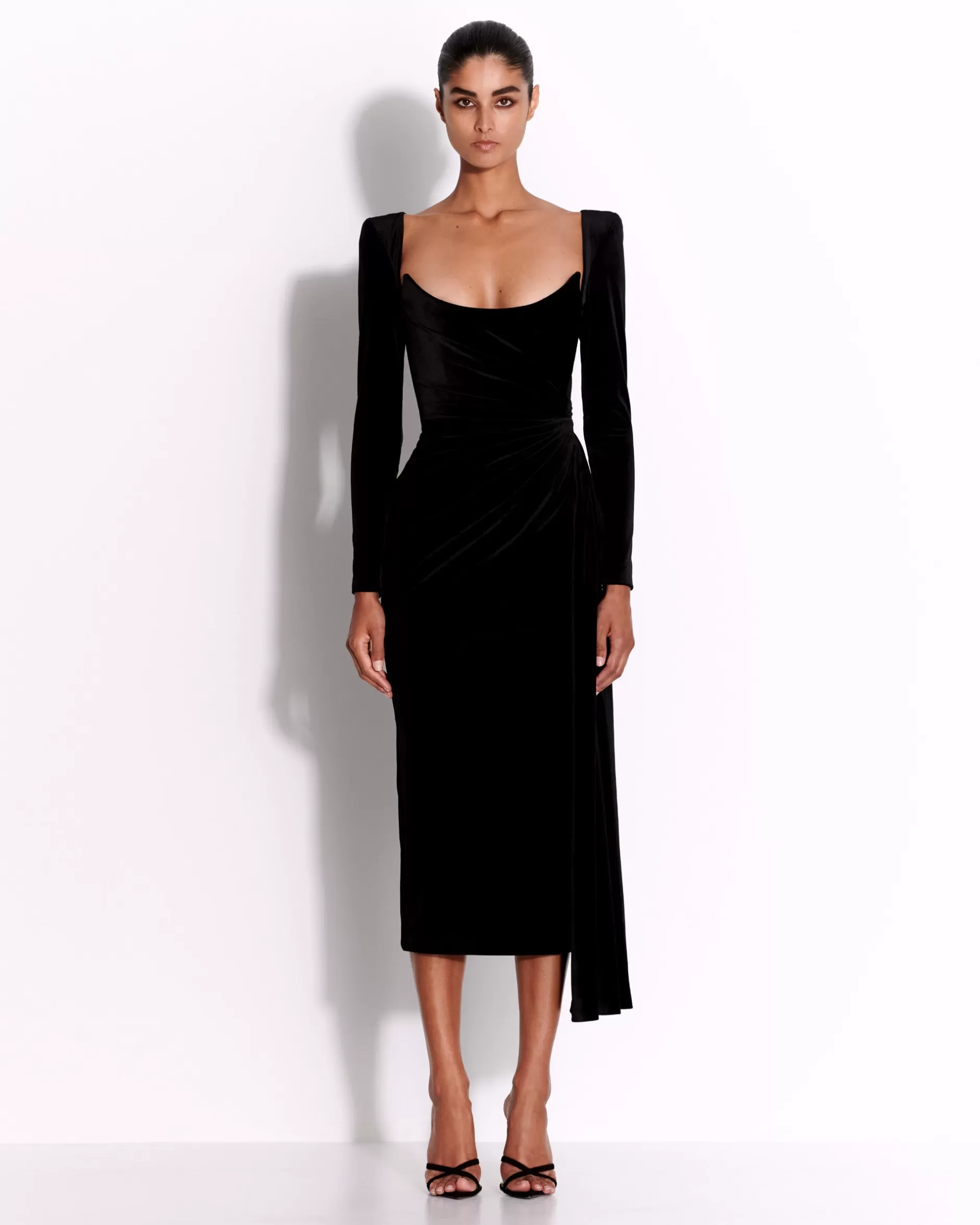 Long Sleeve Twist Dress in Velvet | Alex Perry Best