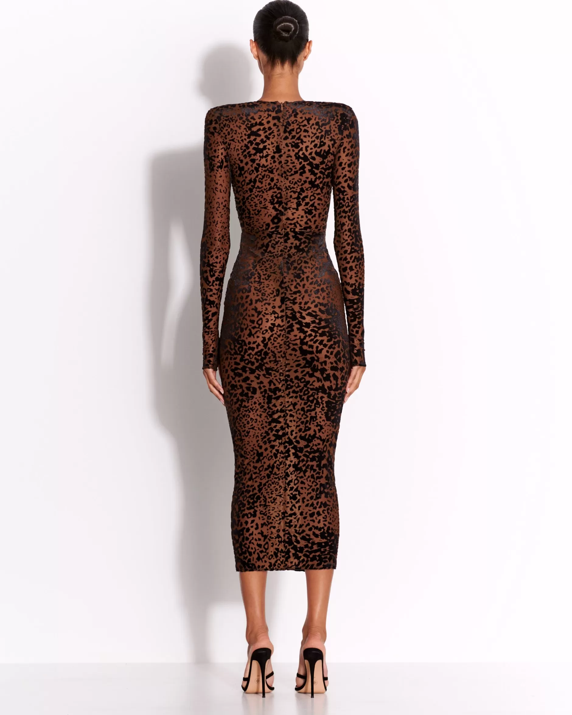 Long Sleeve V Dress in Leopard Burnout | Alex Perry Discount